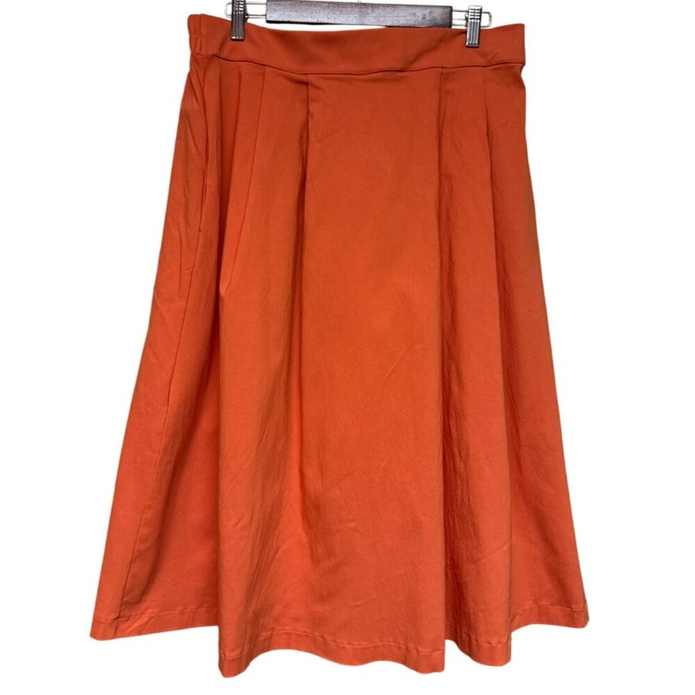 ReneeC Women's Skirt Orange Pleated Box Rayon Blend Pockets XL NEW USA Office